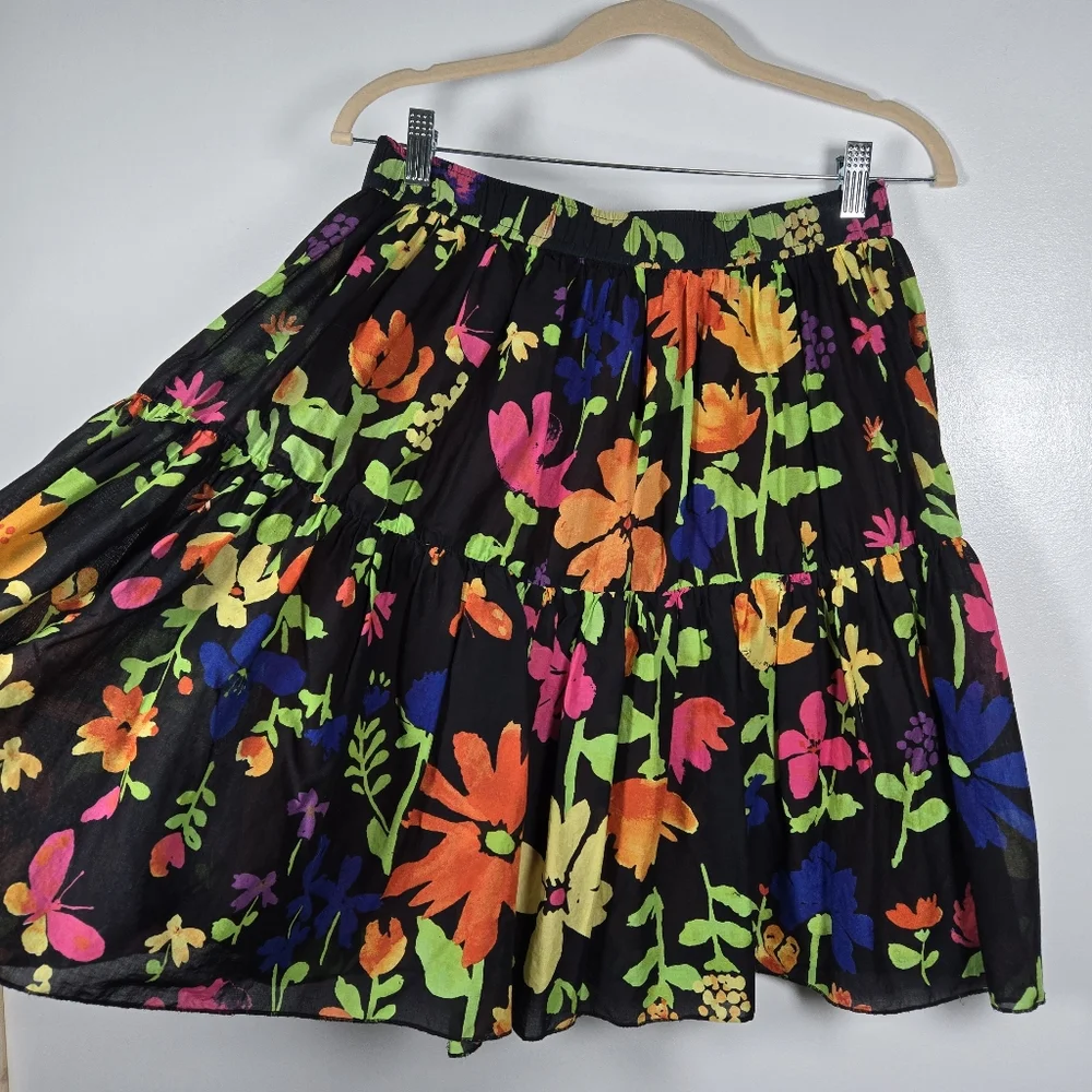 Old Navy Y2K Vibrant Bright Colorful Floral Tiered Cotton Pull On Skirt Small